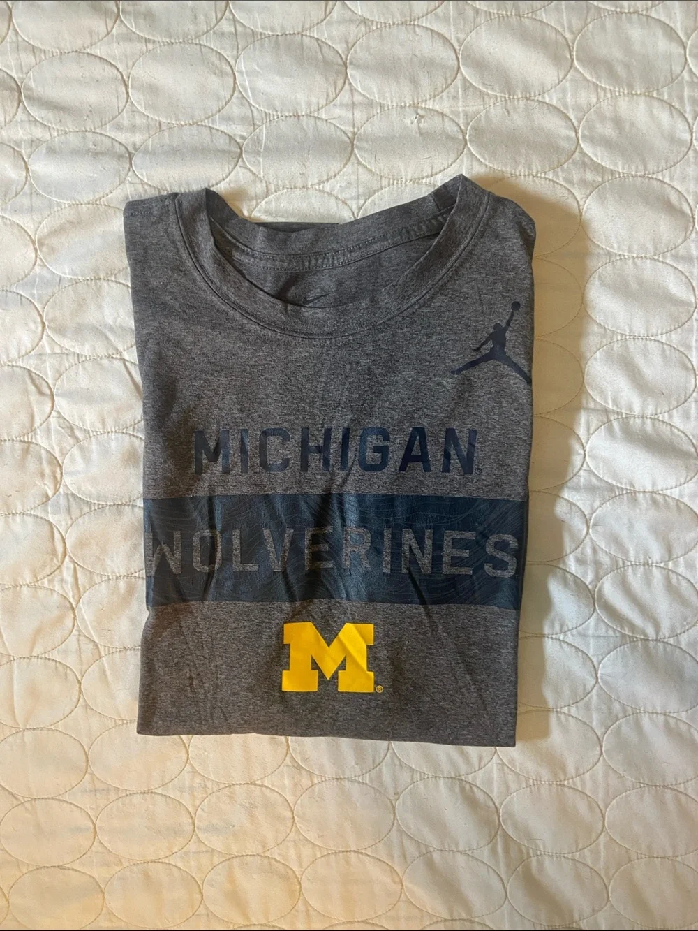 Jordan Men's Gray Michigan Wolverines Tee with Yellow Block M
